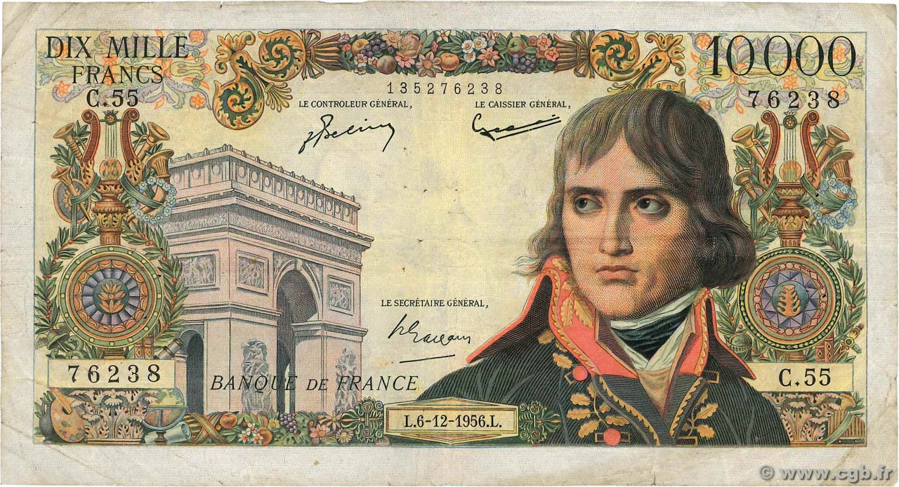10000 Francs BONAPARTE FRANCE  1956 F.51.06 VG
