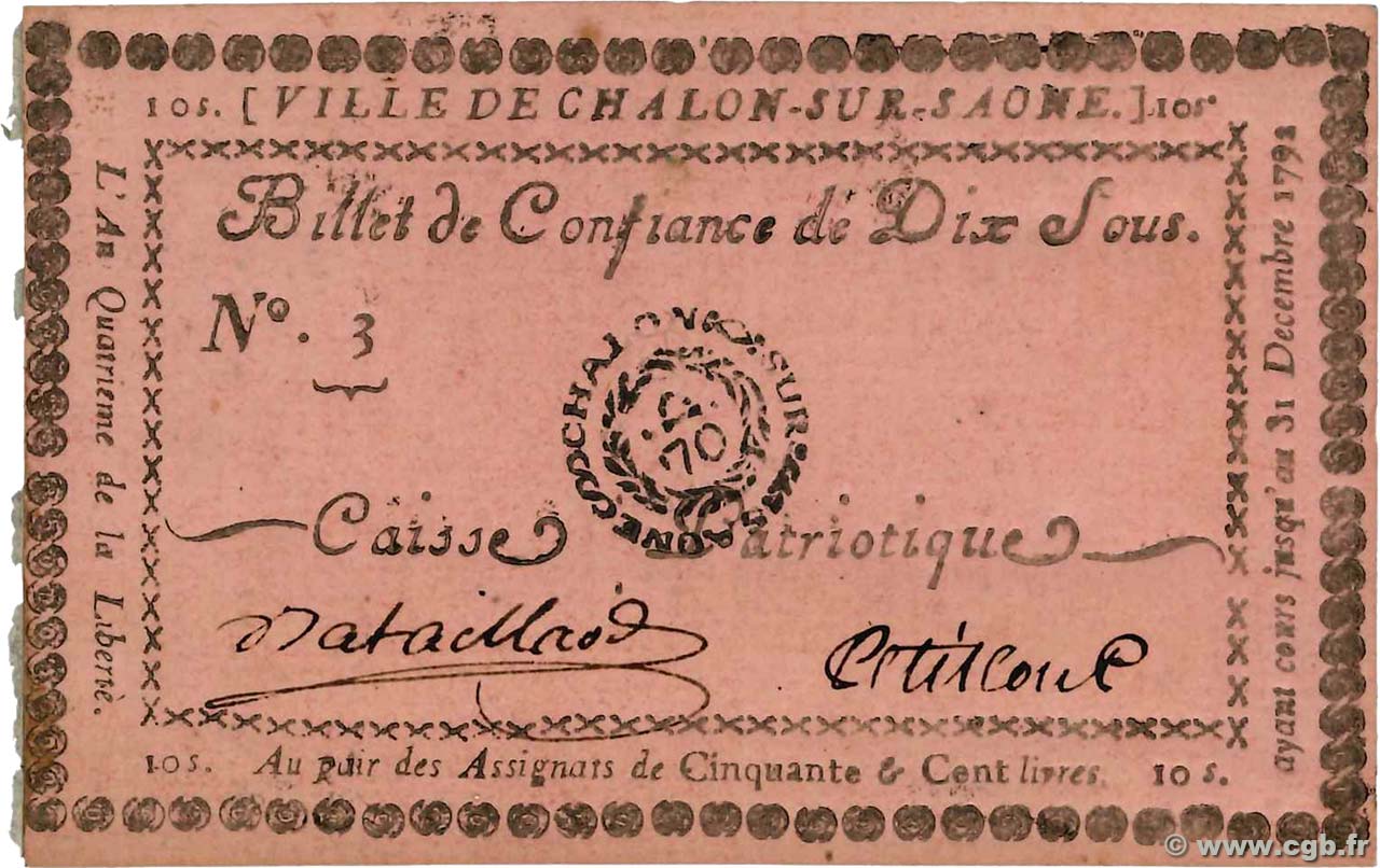 10 Sous Faux FRANCE régionalisme et divers Châlon-sur-saône 1792 Kc.71.011 SUP+