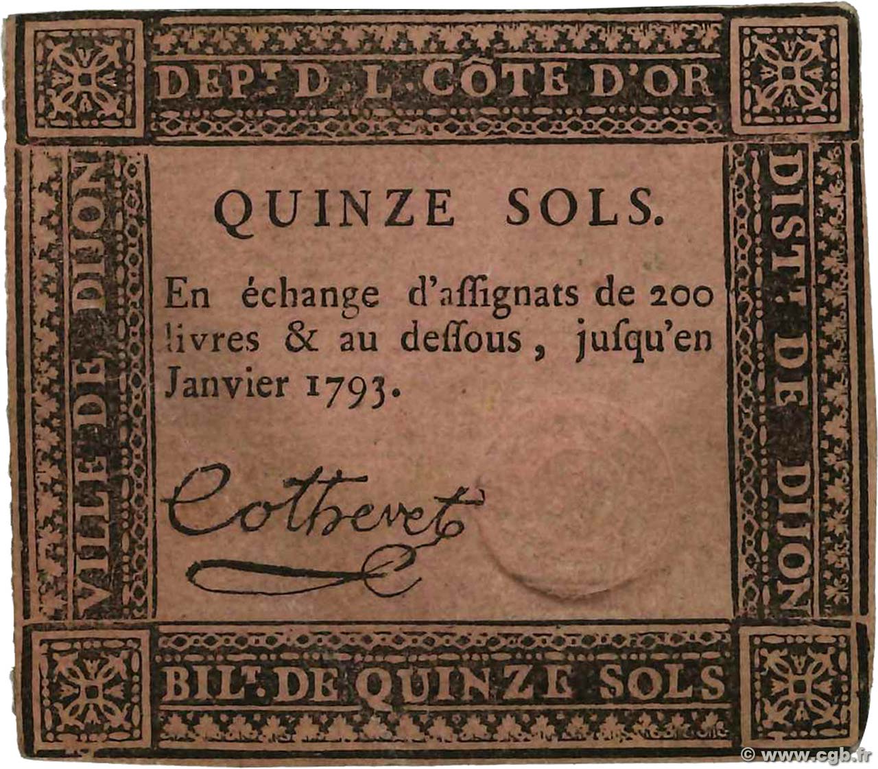 15 Sols FRANCE régionalisme et divers Dijon 1792 Kc.21.032 TTB