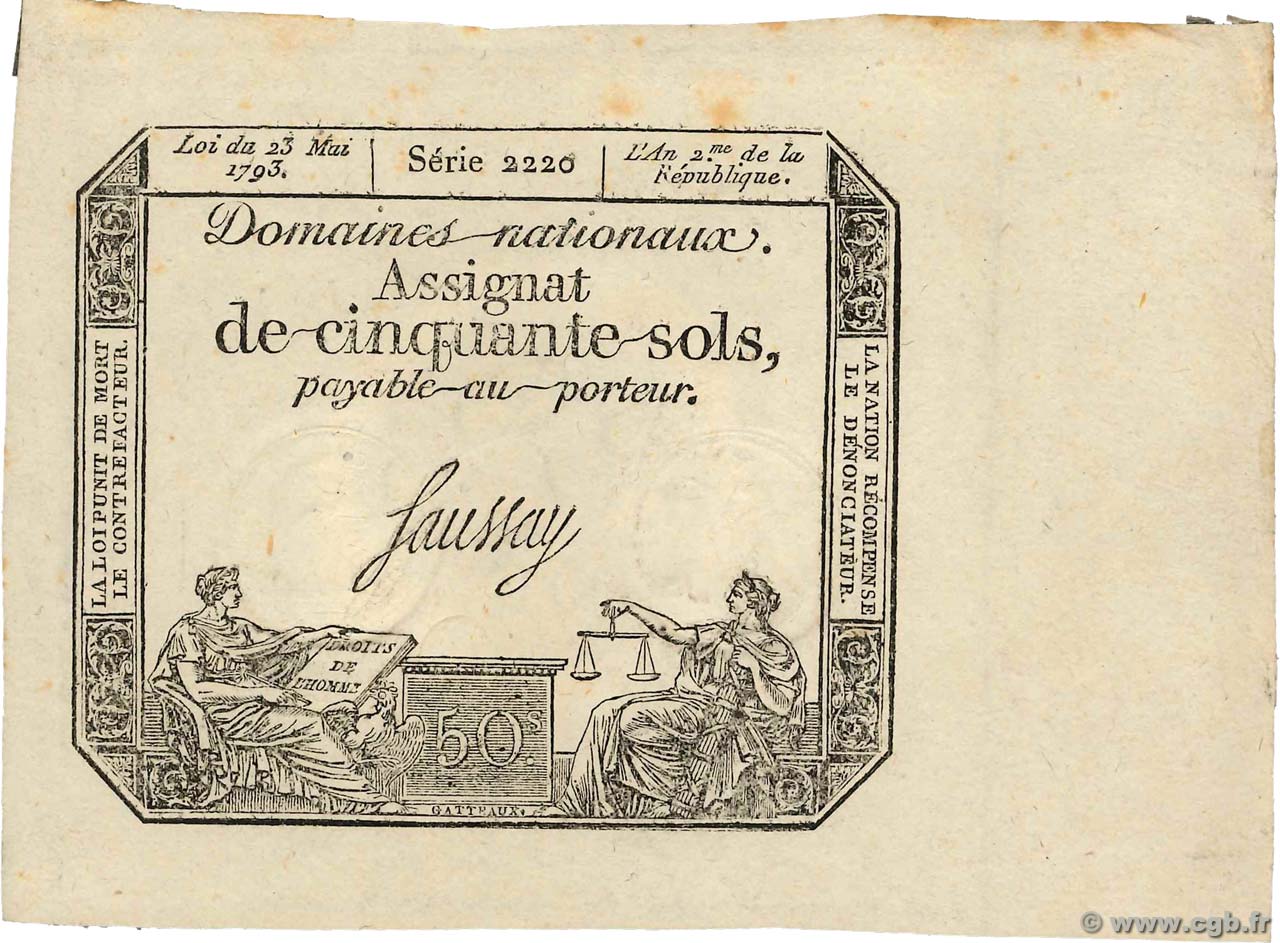 50 Sols variété FRANCE  1793 Ass.42b XF+