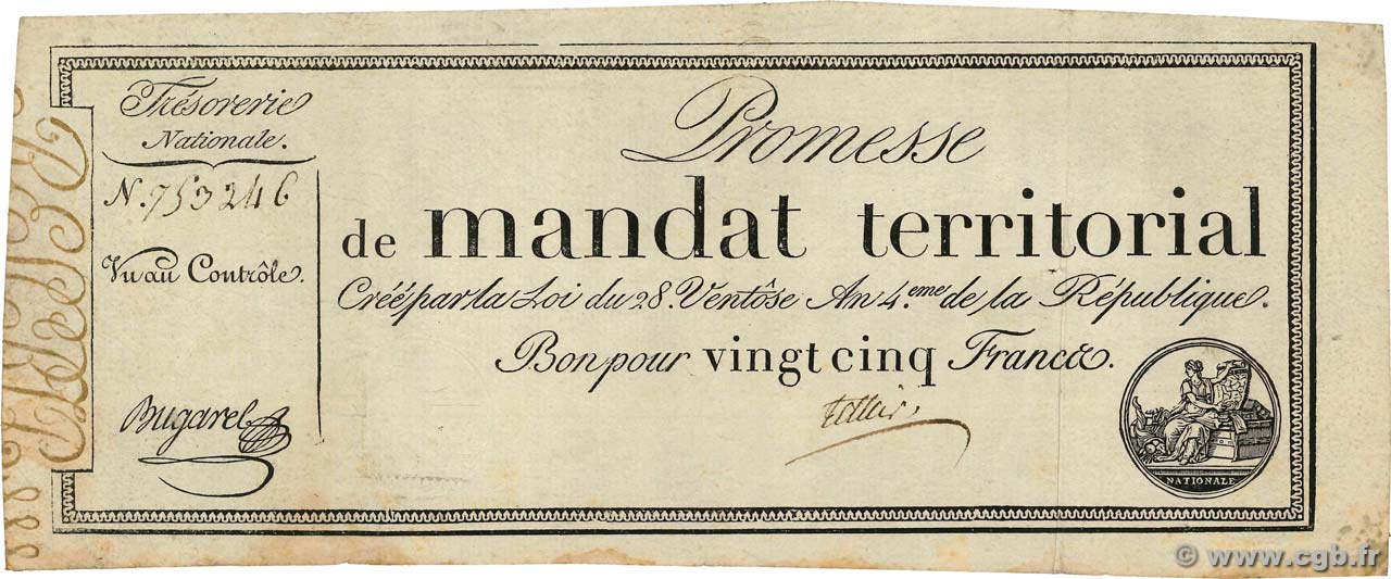25 Francs sans série FRANCE  1796 Ass.59a pr.TTB