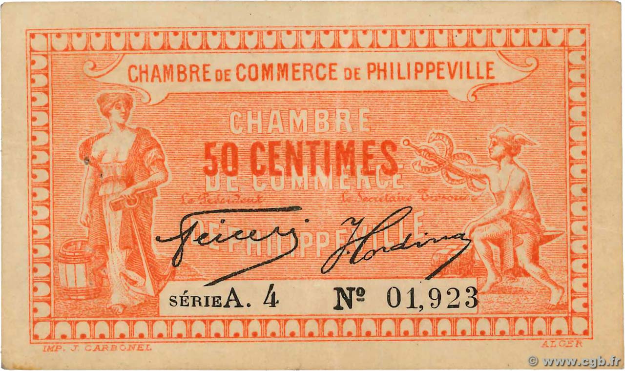50 Centimes FRANCE regionalismo y varios Philippeville 1922 JP.142.10 MBC