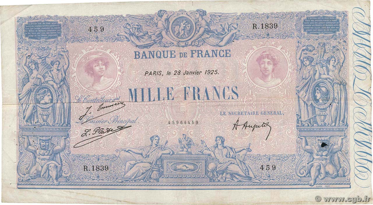 1000 Francs BLEU ET ROSE FRANCIA  1925 F.36.41 MB