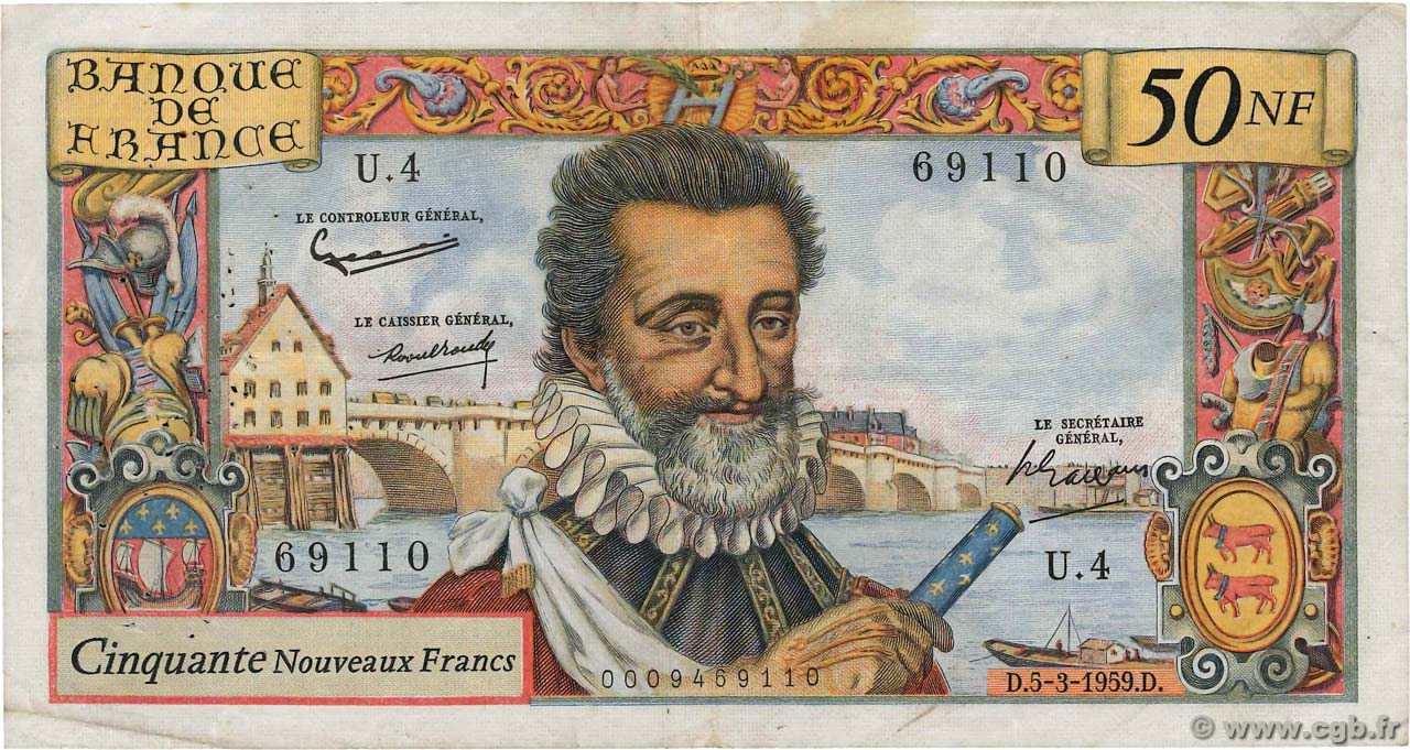 50 Nouveaux Francs HENRI IV FRANCE  1959 F.58.01 F