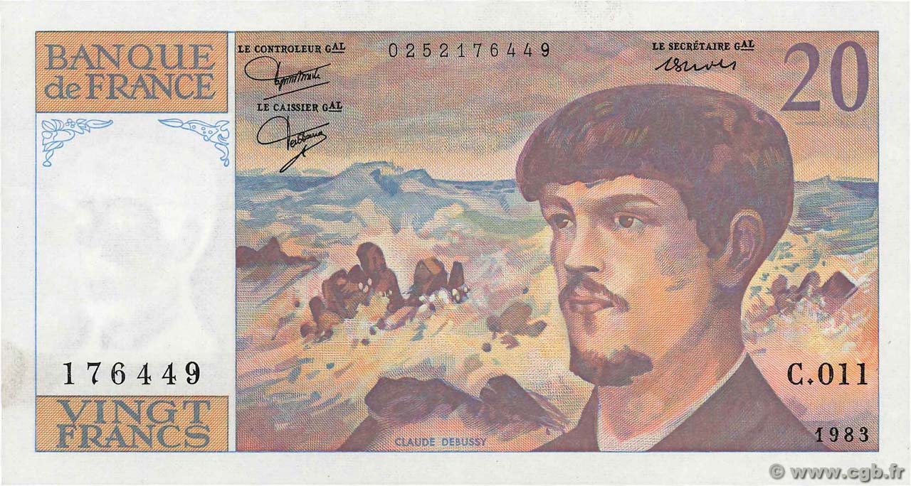 20 Francs DEBUSSY FRANKREICH  1983 F.66.04 fVZ