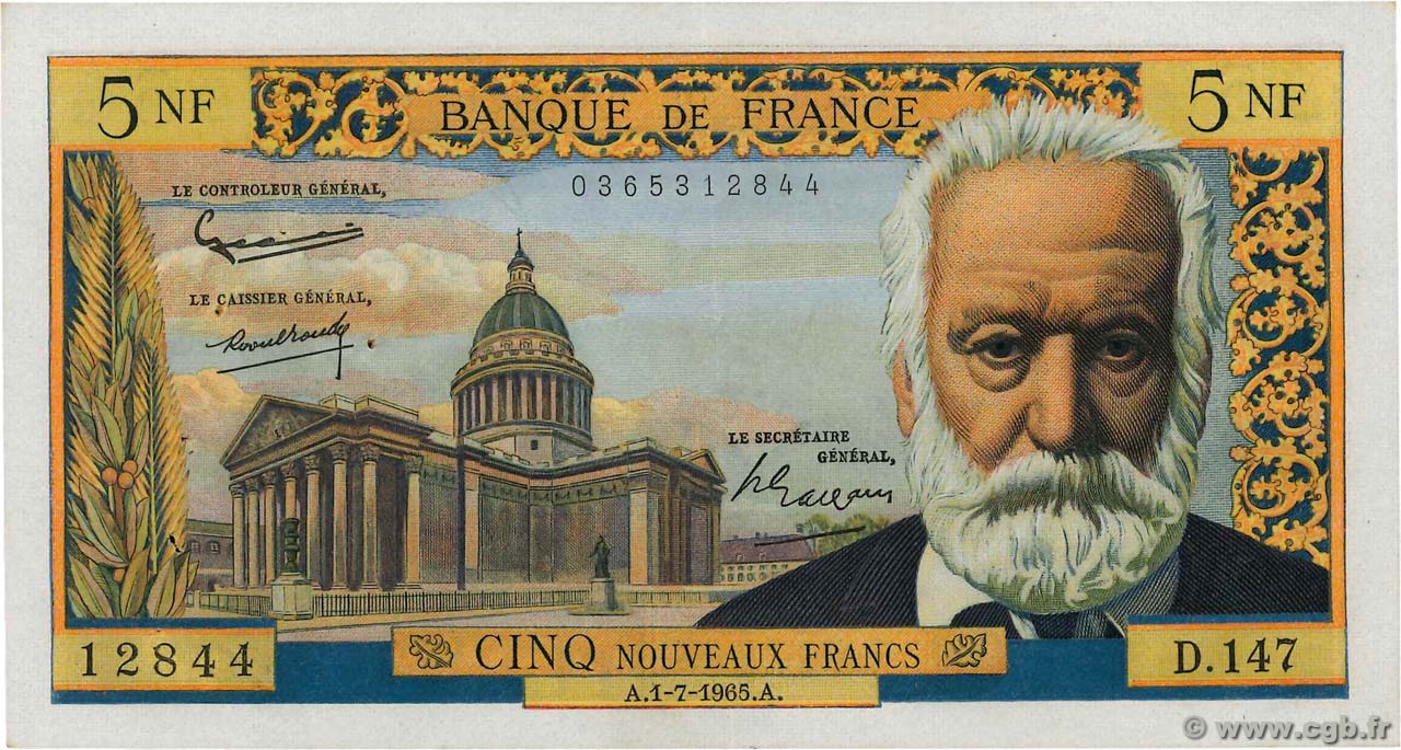 5 Nouveaux Francs VICTOR HUGO FRANCIA  1965 F.56.19 EBC