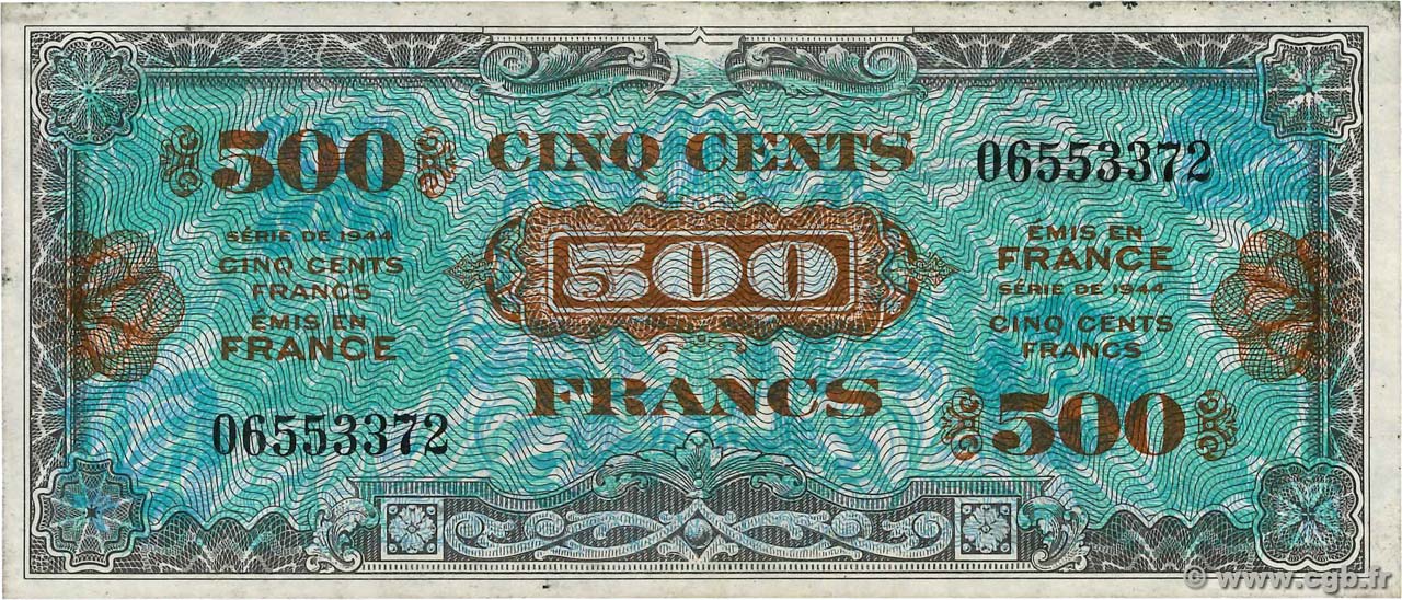 500 Francs DRAPEAU FRANCIA  1944 VF.21.01 MBC