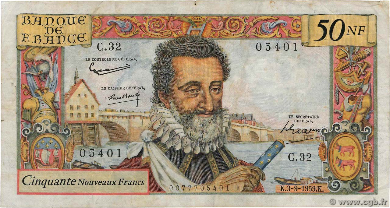 50 Nouveaux Francs HENRI IV FRANCE  1959 F.58.03 pr.TB