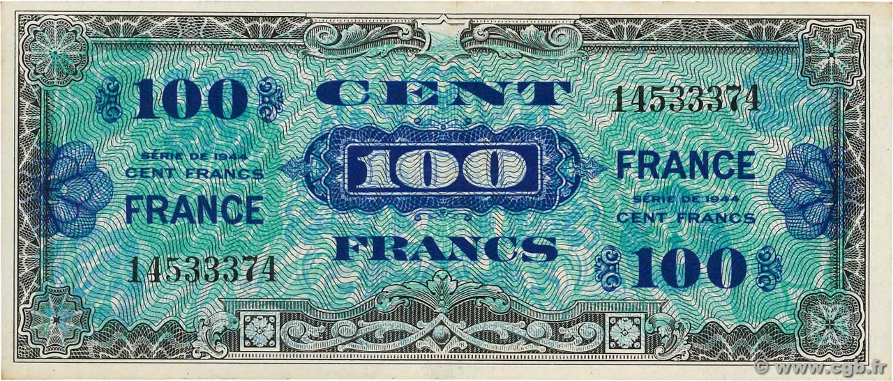 100 Francs FRANCE FRANKREICH  1945 VF.25.01 VZ+