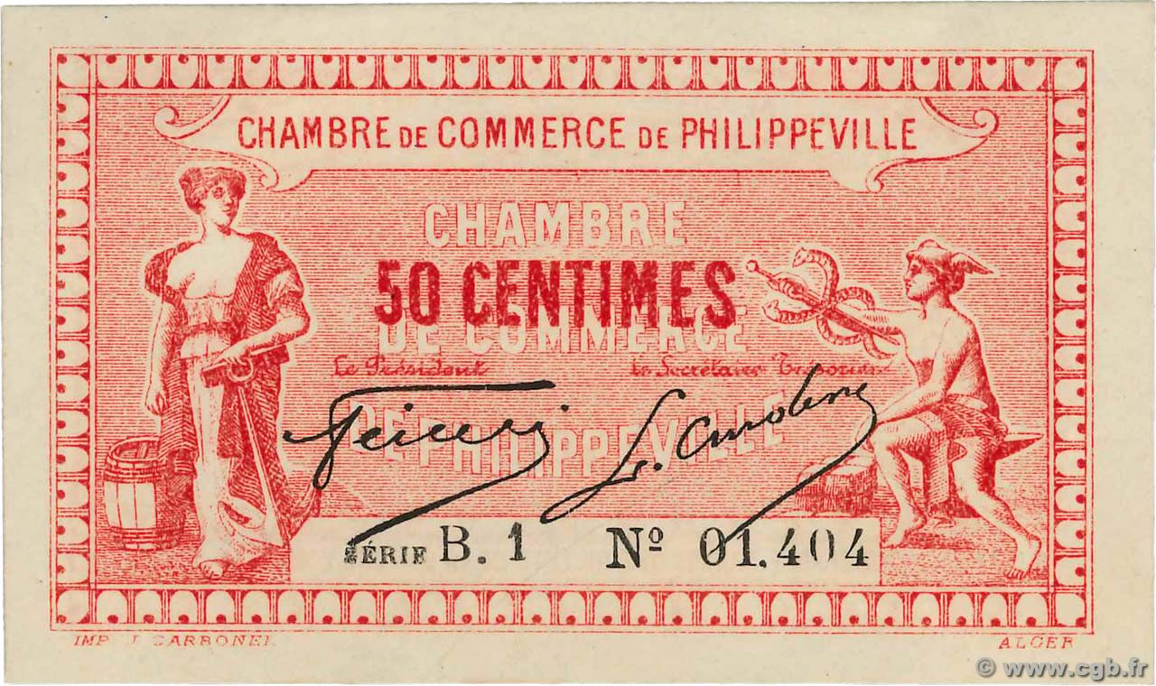50 Centimes FRANCE Regionalismus und verschiedenen Philippeville 1917 JP.142.08 VZ