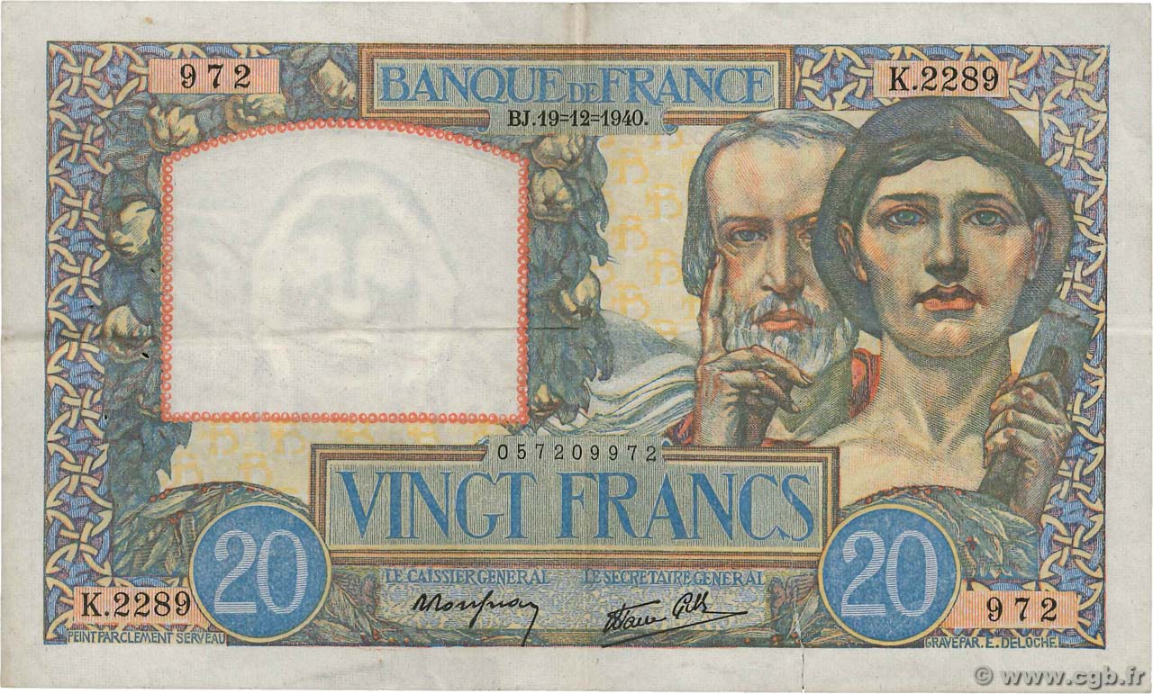 20 Francs TRAVAIL ET SCIENCE FRANCIA  1940 F.12.11 BB