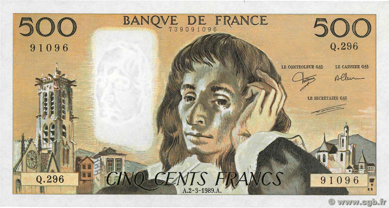 500 Francs PASCAL FRANCE  1989 F.71.41 pr.NEUF