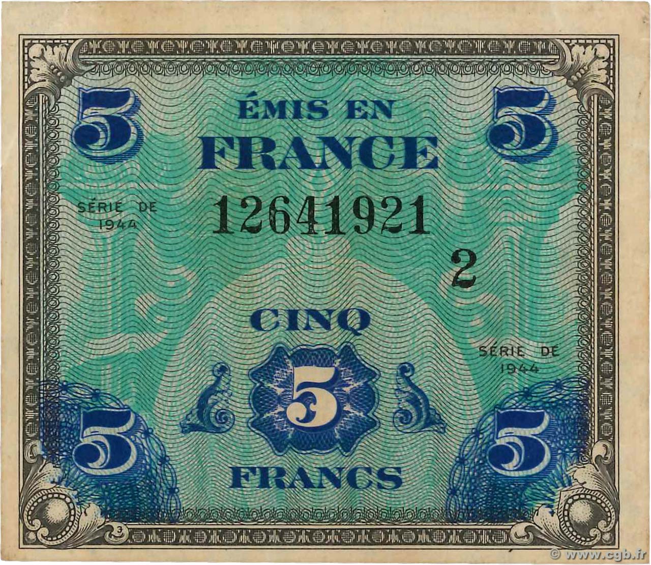 5 Francs DRAPEAU FRANCIA  1944 VF.17.02 BB