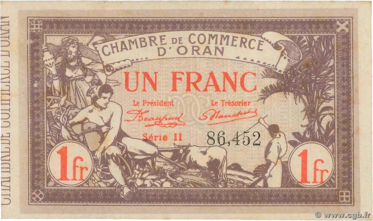 1 Franc FRANCE regionalism and various Oran 1920 JP.141.23 XF+