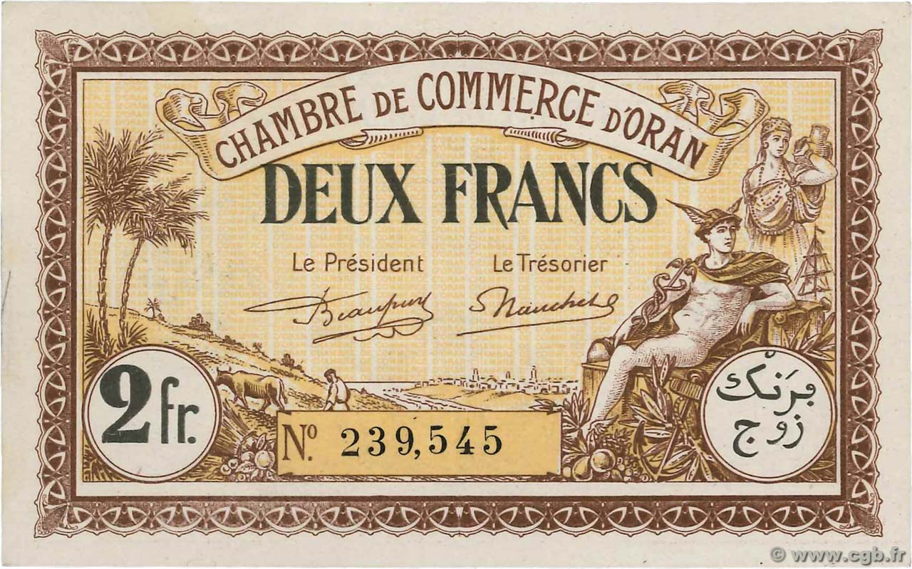 2 Francs FRANCE regionalismo y varios Oran 1922 JP.141.35 SC