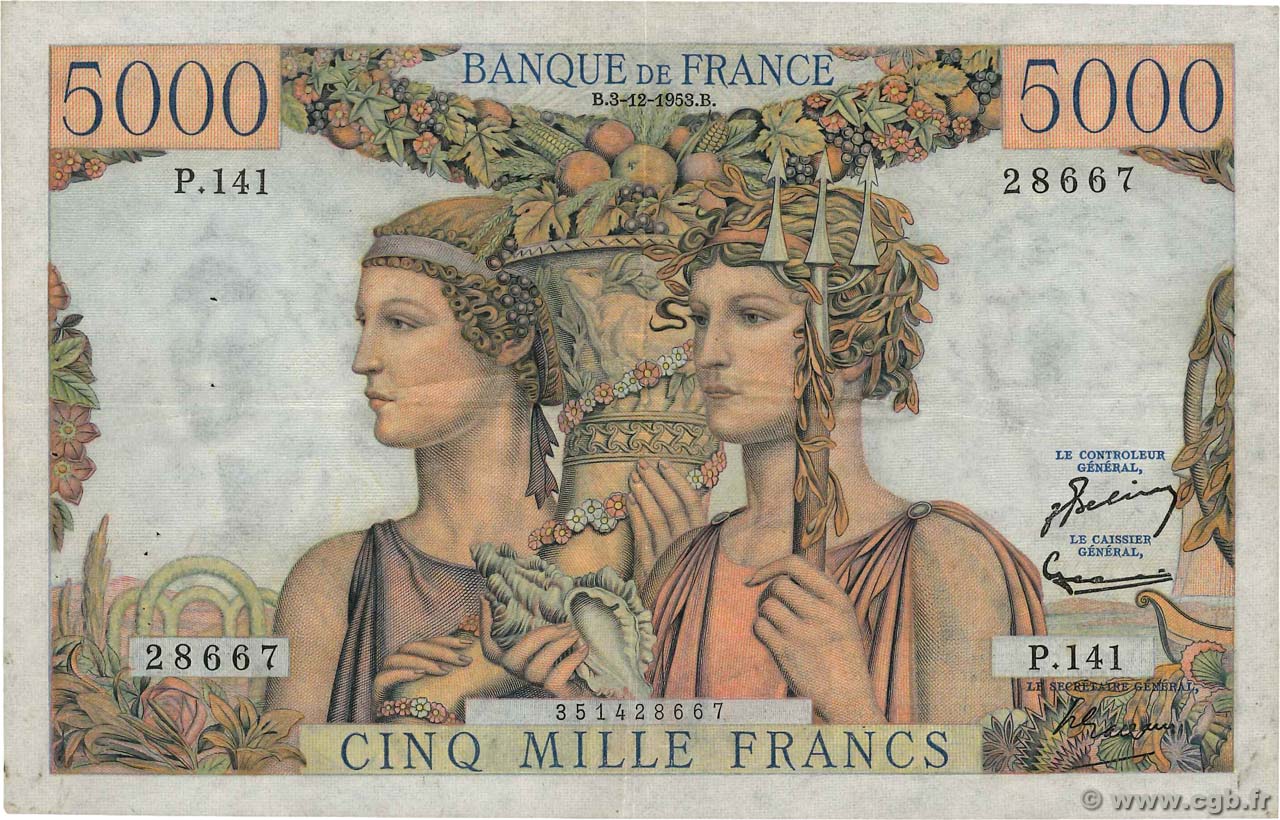 5000 Francs TERRE ET MER FRANCE  1953 F.48.10 TTB