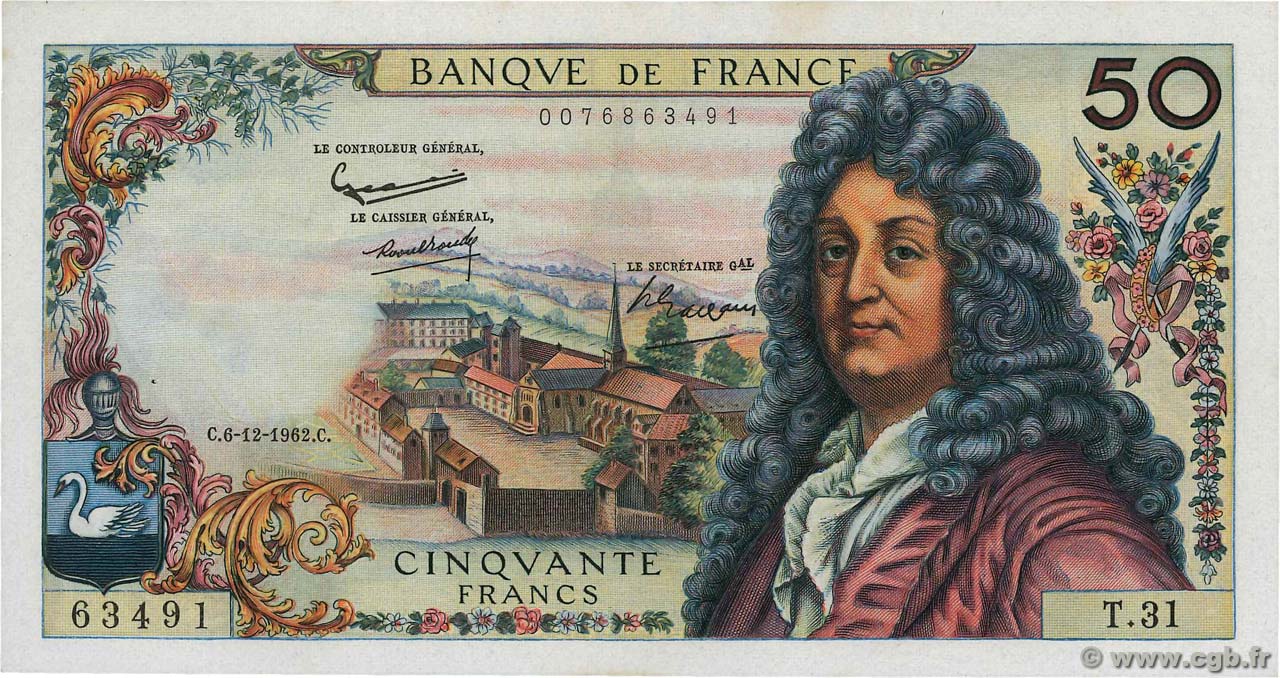 50 Francs RACINE FRANCIA  1962 F.64.03 SPL+