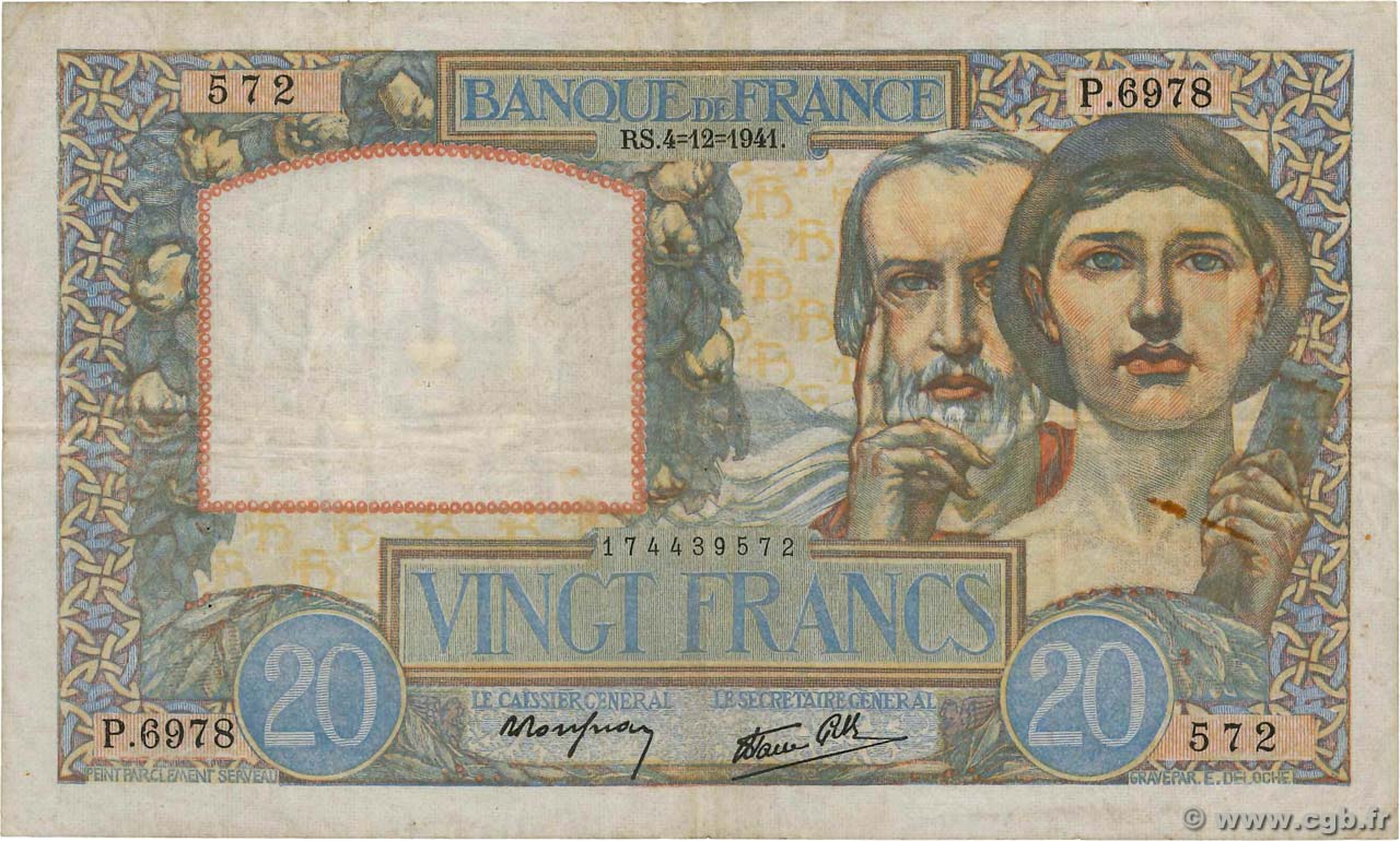 20 Francs TRAVAIL ET SCIENCE FRANCE  1941 F.12.20 F