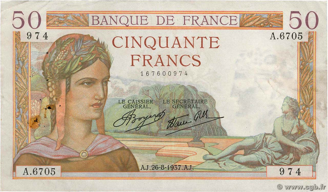 50 Francs CÉRÈS modifié FRANCIA  1937 F.18.02 BC