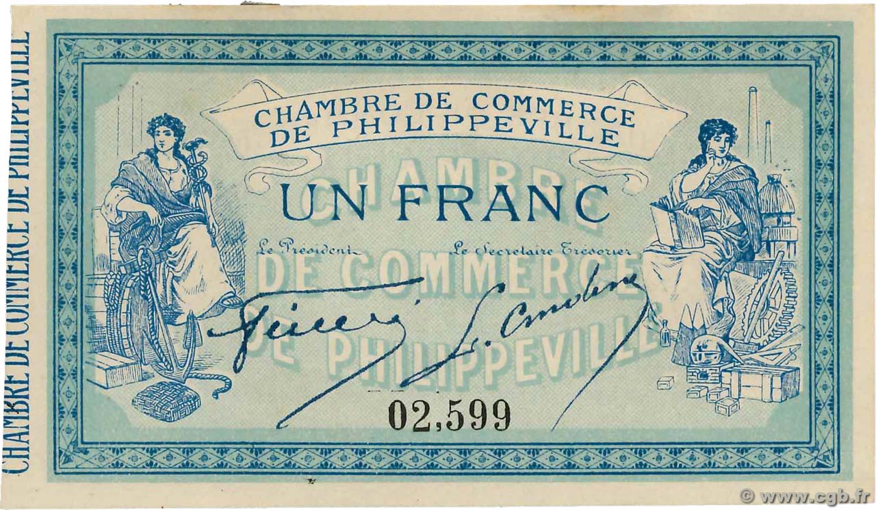 1 Franc FRANCE Regionalismus und verschiedenen Philippeville 1914 JP.142.02 VZ+