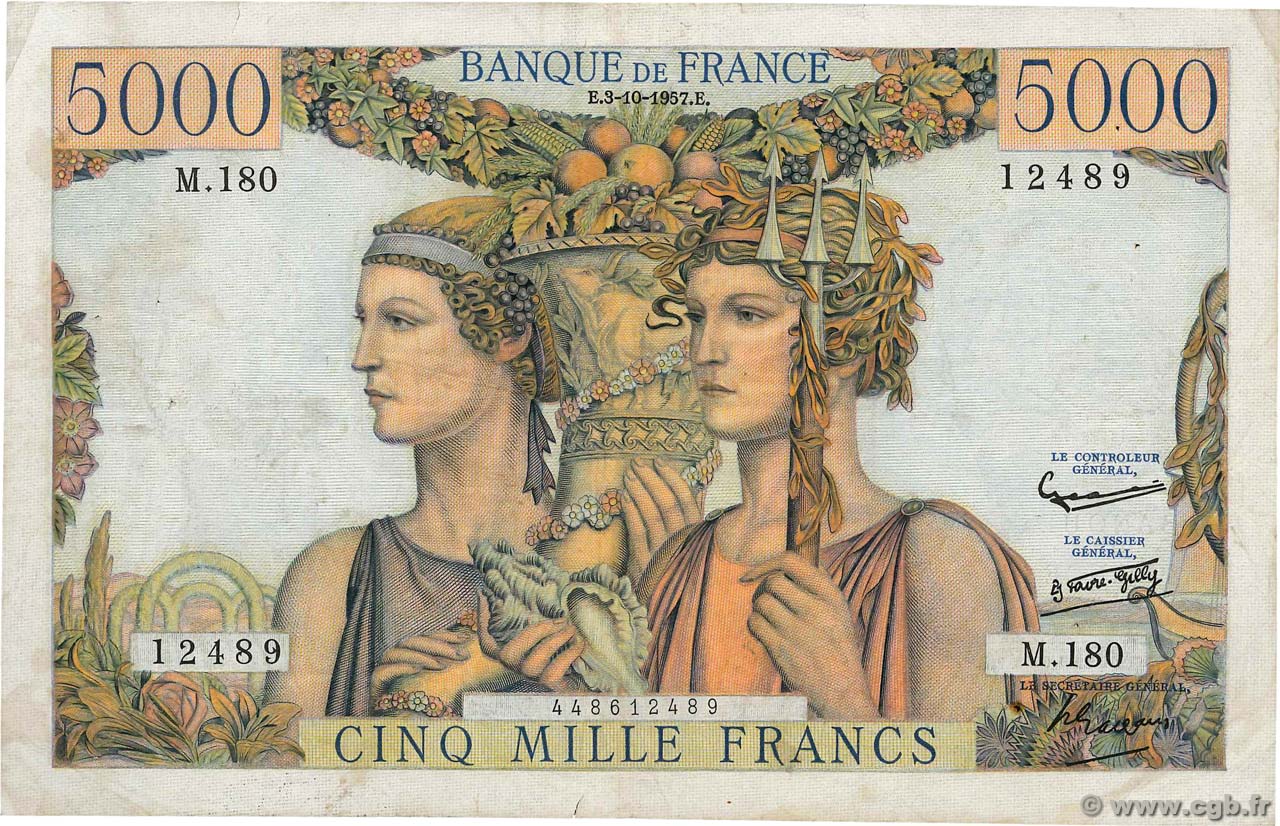 5000 Francs TERRE ET MER FRANCE  1957 F.48.17 F