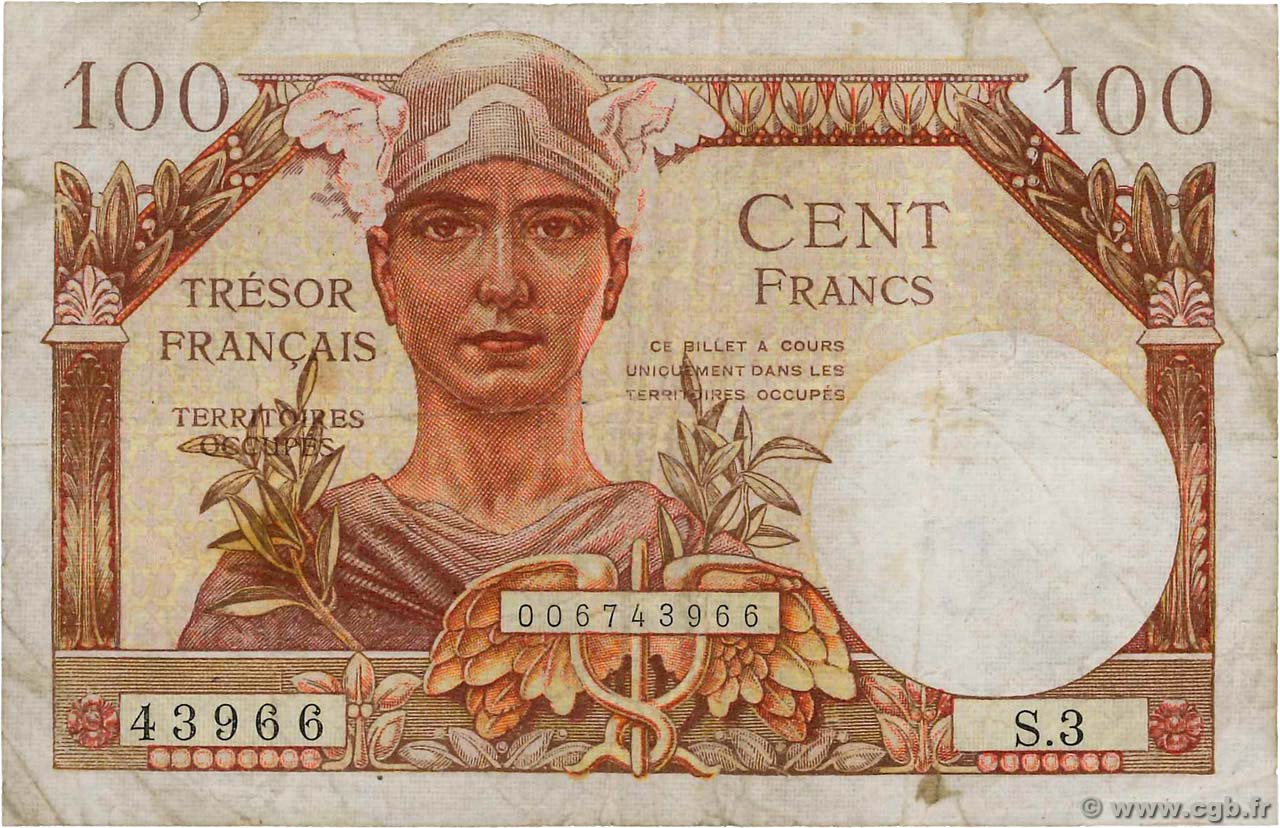 100 Francs TRÉSOR FRANÇAIS FRANKREICH  1947 VF.32.03 fS