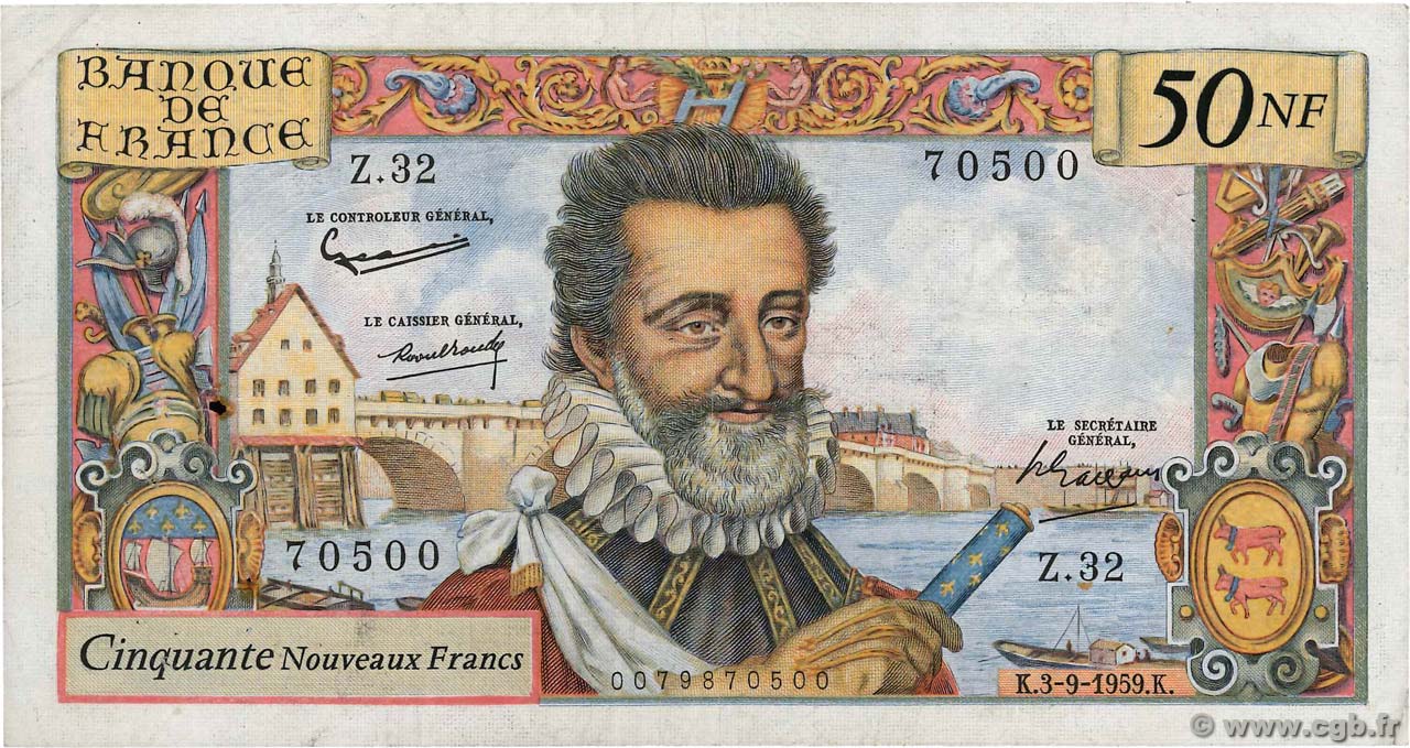 50 Nouveaux Francs HENRI IV FRANCE  1959 F.58.03 F-