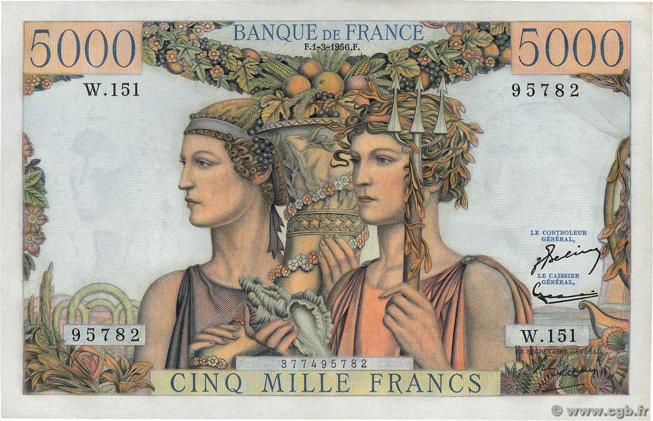 5000 Francs TERRE ET MER FRANKREICH  1956 F.48.11 VZ+
