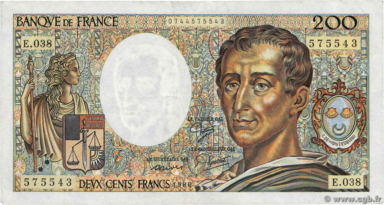 200 Francs MONTESQUIEU FRANKREICH  1986 F.70.06 SS