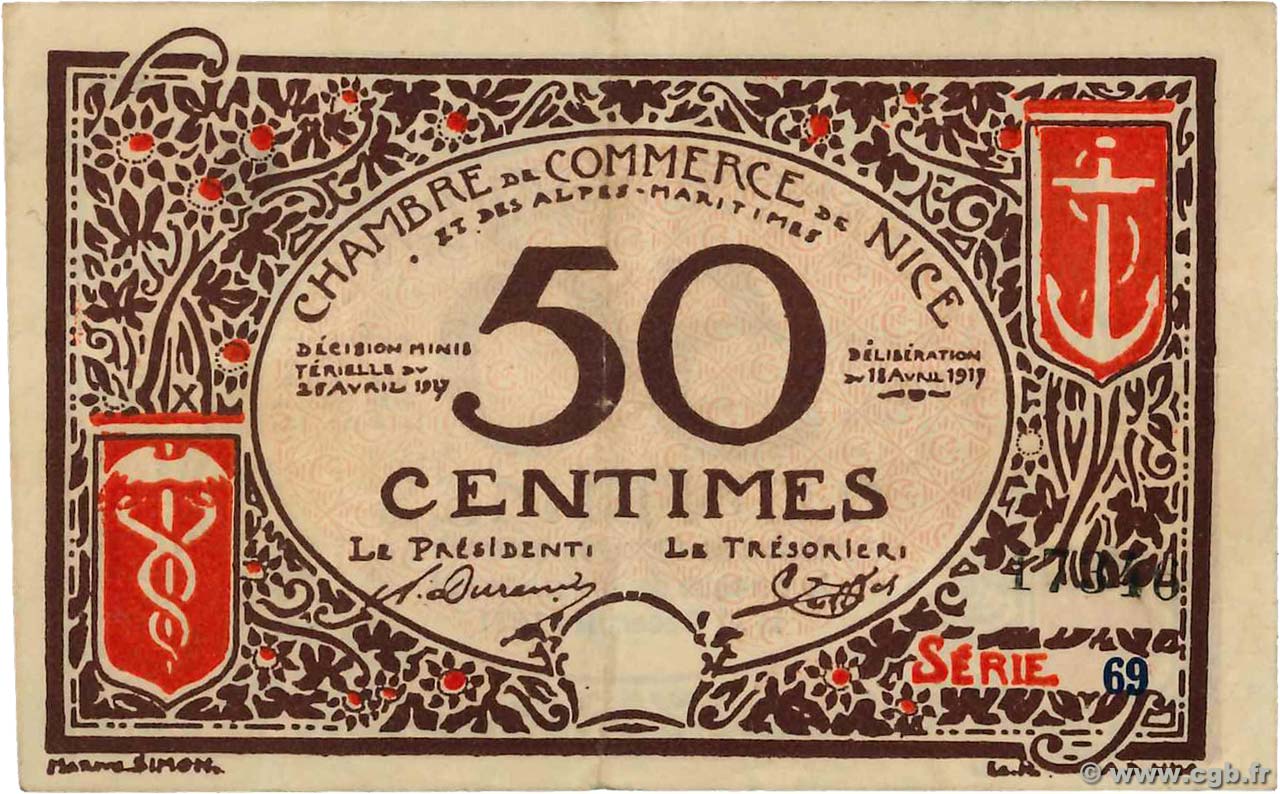 50 Centimes FRANCE regionalismo y varios Nice 1917 JP.091.06 MBC