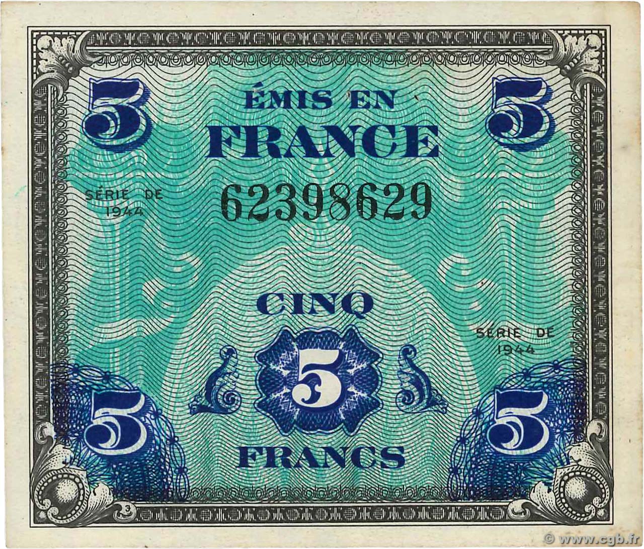 5 Francs DRAPEAU FRANCIA  1944 VF.17.01 EBC