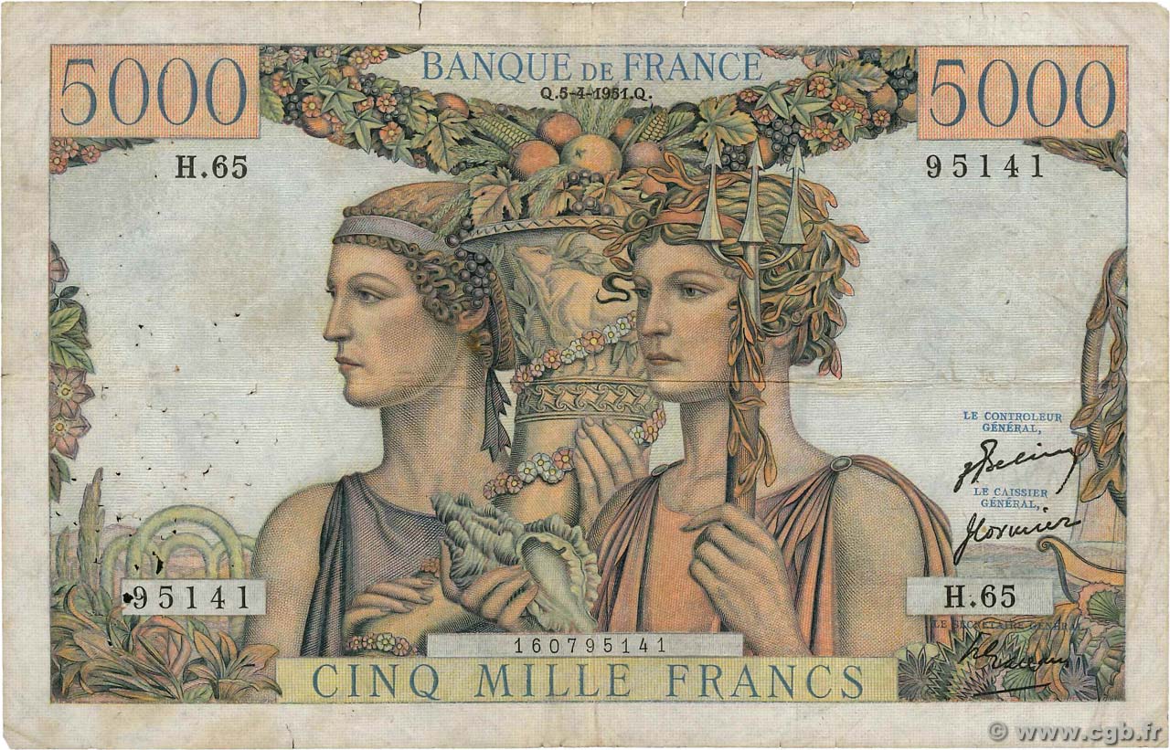 5000 Francs TERRE ET MER FRANCE  1951 F.48.04 F-