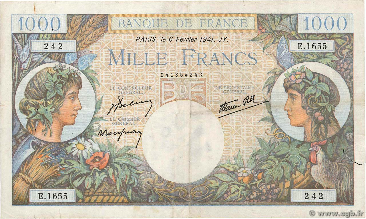 1000 Francs COMMERCE ET INDUSTRIE FRANCIA  1941 F.39.04 q.BB