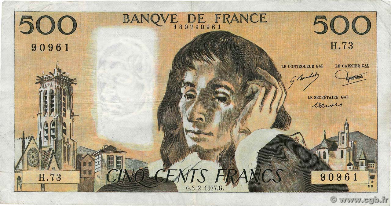 500 Francs PASCAL FRANCIA  1977 F.71.16 BC