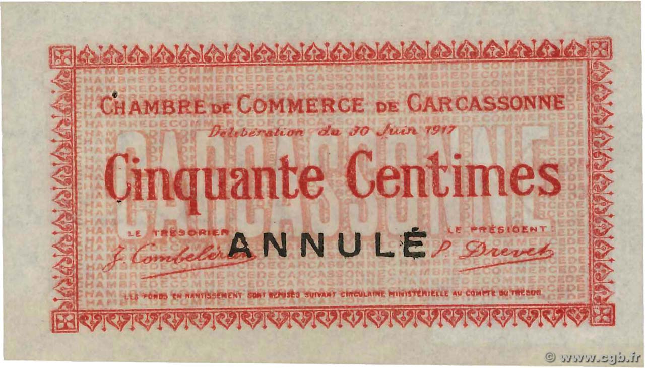 1 Franc Annulé FRANCE régionalisme et divers Carcassonne 1917 JP.038.14 SPL+