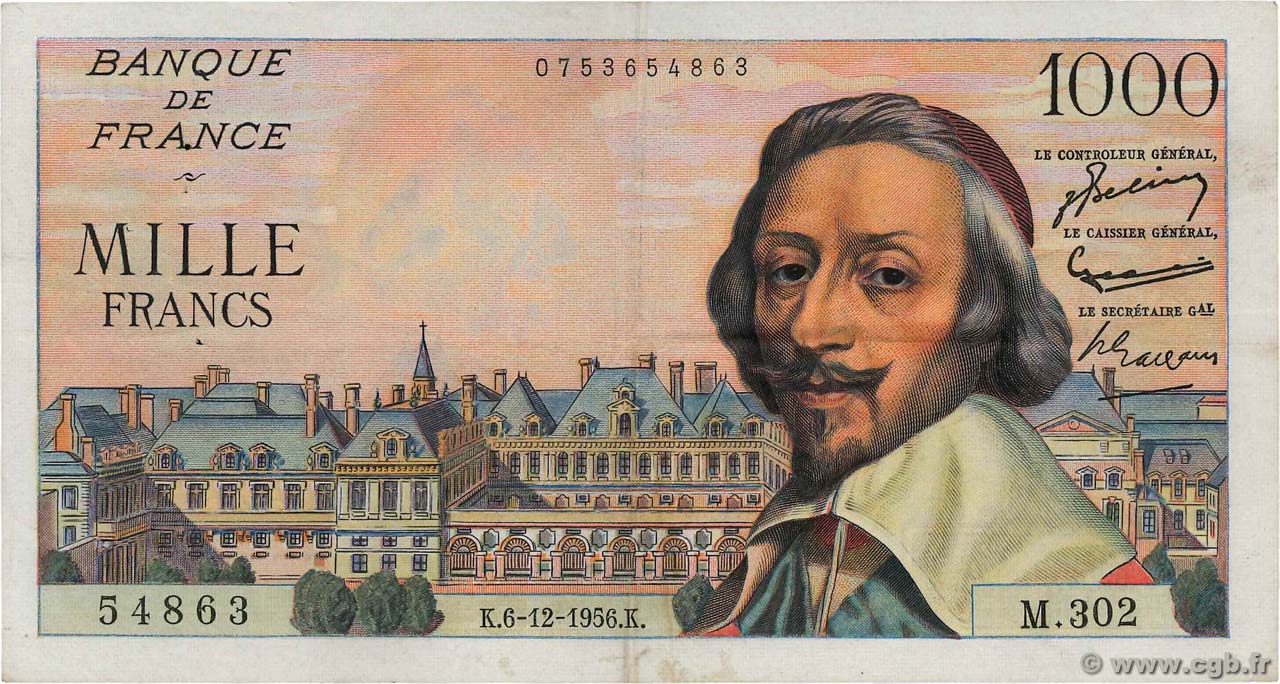 1000 Francs RICHELIEU FRANCIA  1956 F.42.24 BB