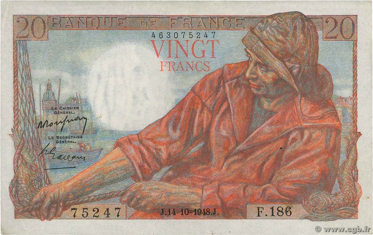 20 Francs PÊCHEUR FRANCE  1948 F.13.13 VF+