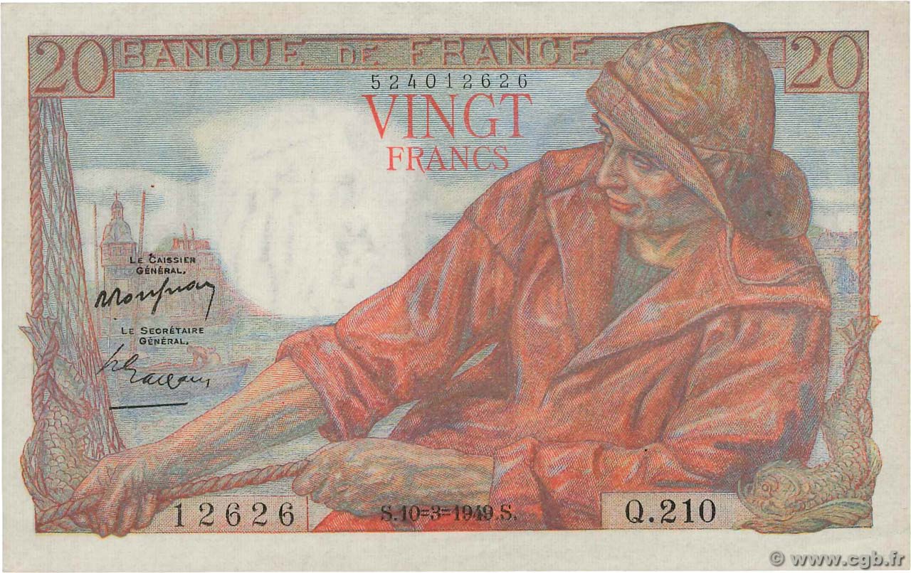 20 Francs PÊCHEUR FRANCIA  1949 F.13.14 q.AU