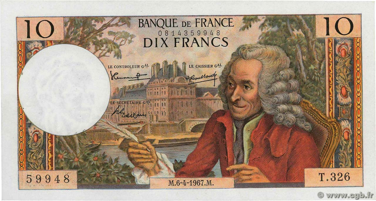 10 Francs VOLTAIRE Fauté FRANCE  1967 F.62.26 SPL