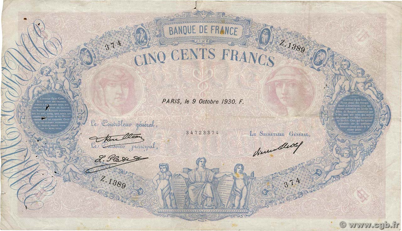 500 Francs BLEU ET ROSE FRANCE  1930 F.30.33 F
