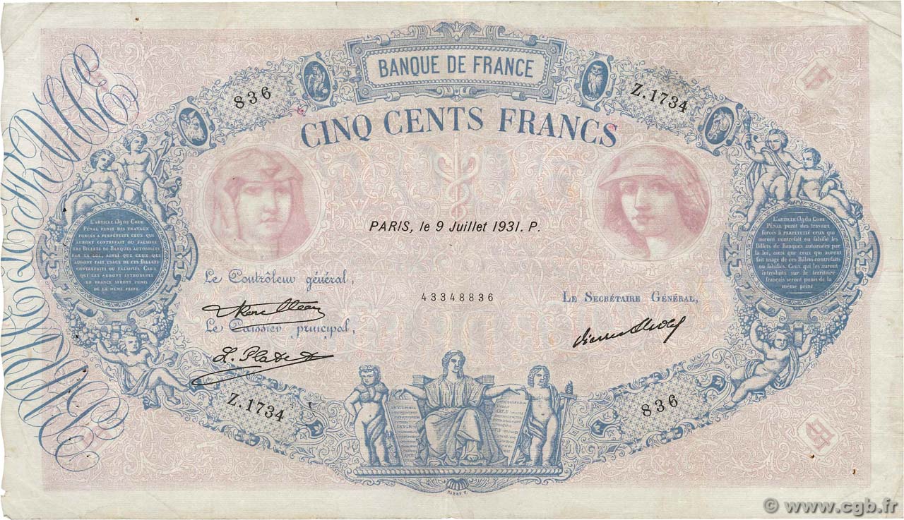 500 Francs BLEU ET ROSE FRANCIA  1931 F.30.34 MB