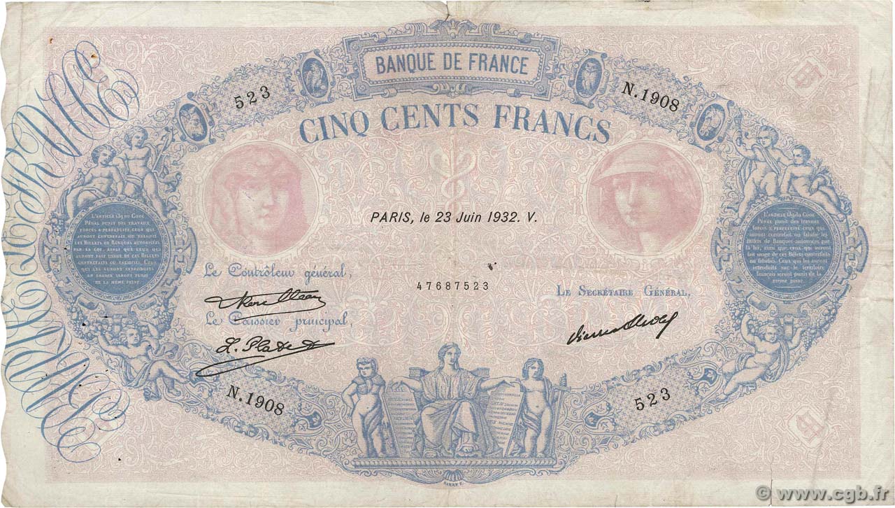 500 Francs BLEU ET ROSE FRANCE  1932 F.30.35 F-