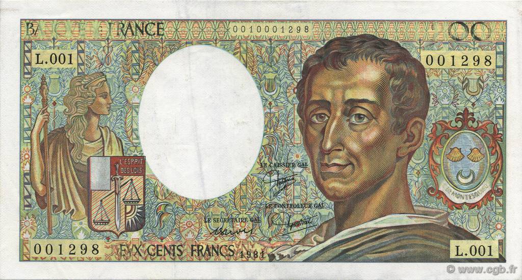 200 Francs Montesquieu Fauté FRANCIA  1981 F.70.01 EBC+