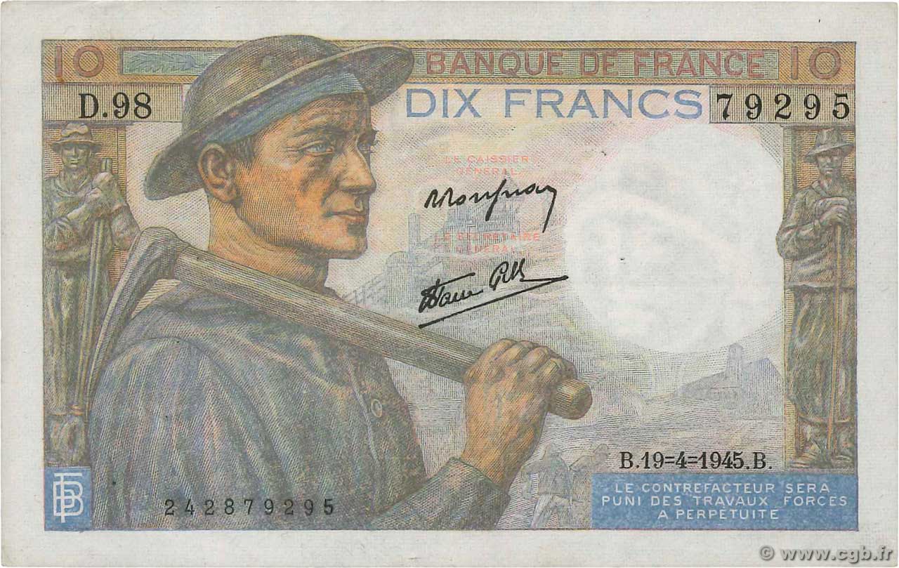 10 Francs MINEUR FRANKREICH  1945 F.08.13 SS