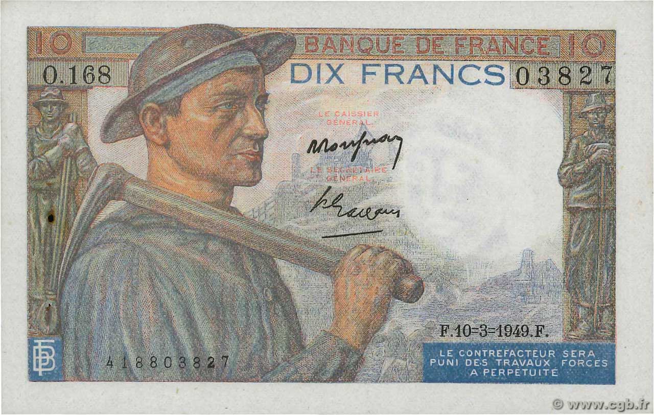 10 Francs MINEUR FRANCIA  1949 F.08.20 SPL+