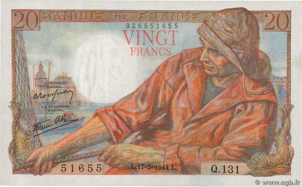 20 Francs PÊCHEUR FRANCIA  1944 F.13.09 AU