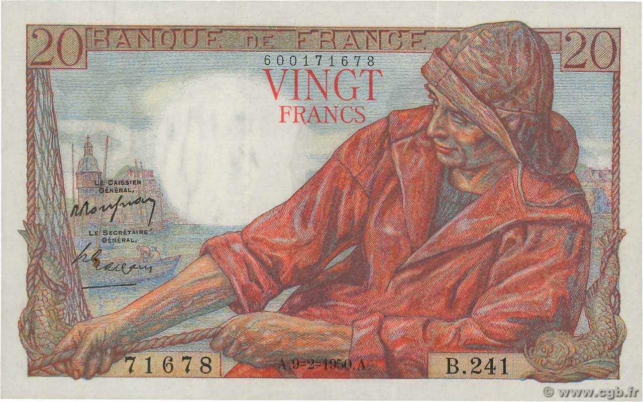 20 Francs PÊCHEUR FRANCE  1950 F.13.17 SUP+