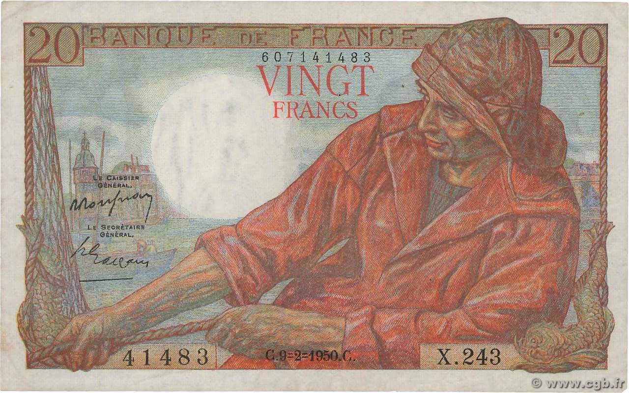 20 Francs PÊCHEUR FRANCE  1950 F.13.17 TTB+
