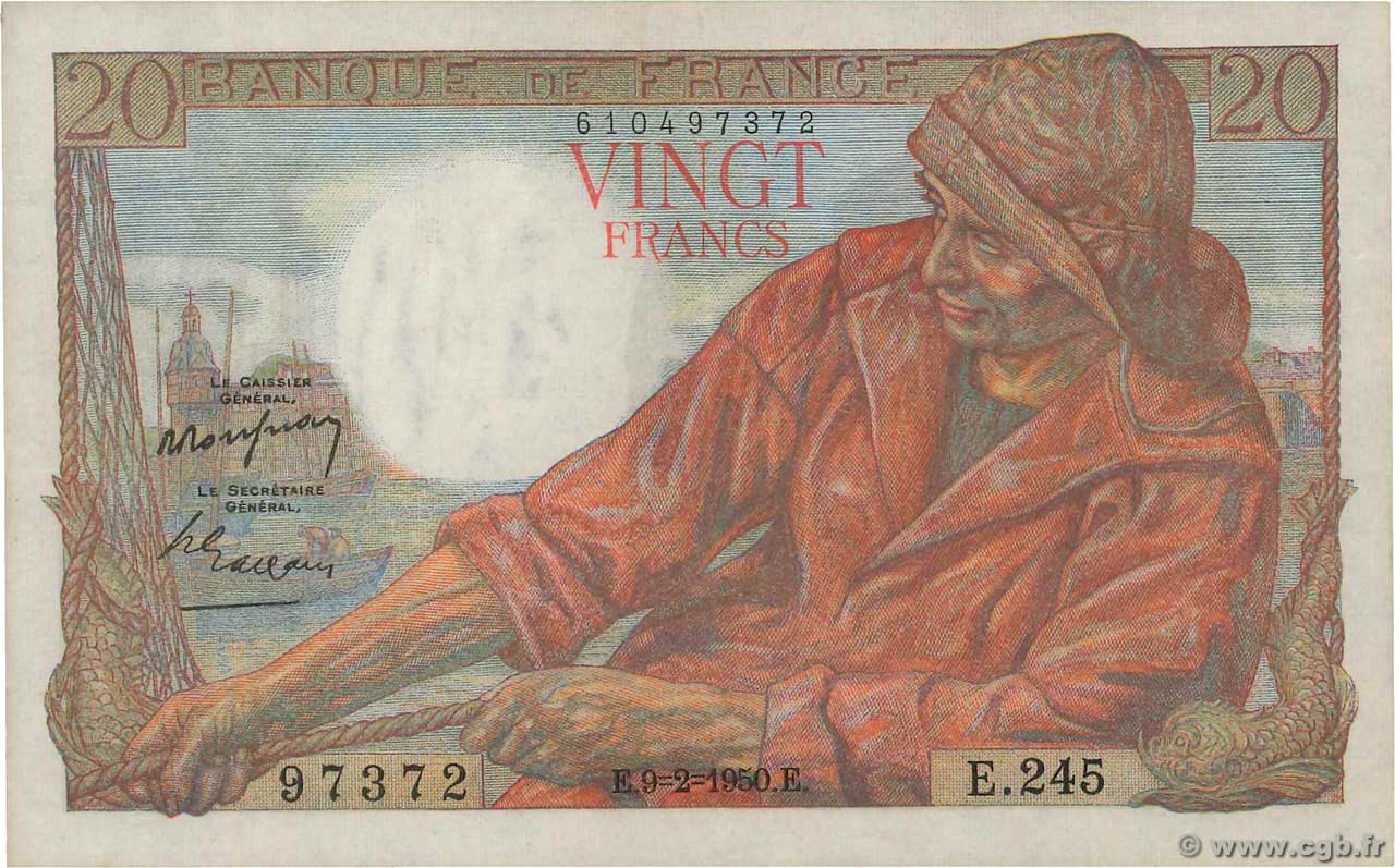 20 Francs PÊCHEUR FRANCE  1950 F.13.17 AU-