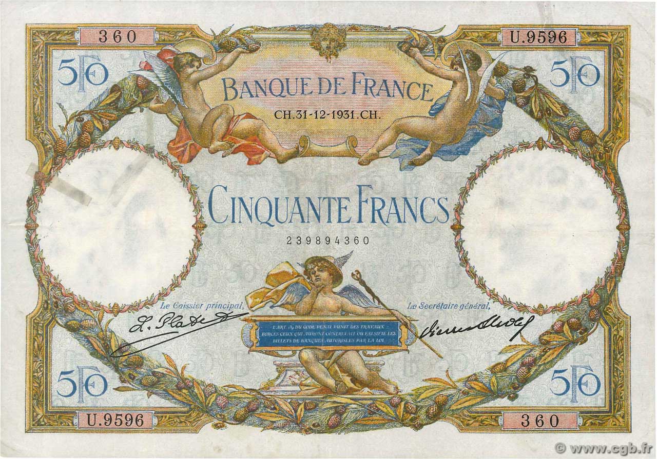 50 Francs LUC OLIVIER MERSON type modifié FRANCE  1931 F.16.02 TB+